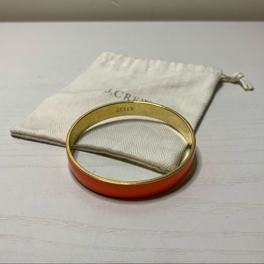 Vintage Y2K J.Crew Coral Orange Skinny Enamel Gold Bangle Bracelet - Picture 2 of 7